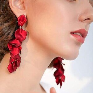 Elegant Red Rose Dangle Earrings